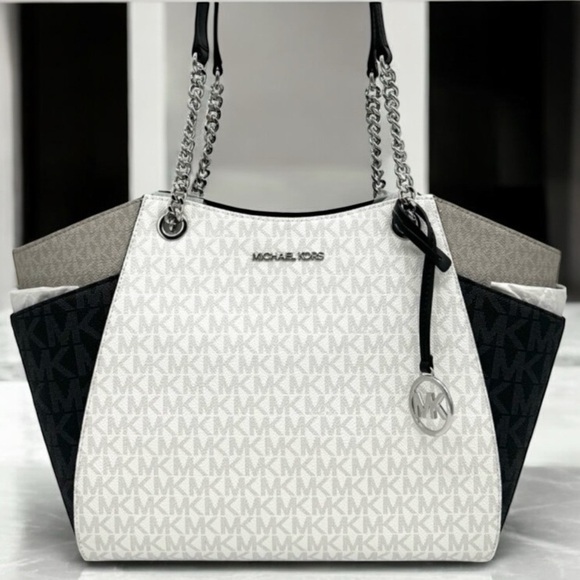 Michael Kors Large Jet Set Travel Chain Shoulder Bag Optic White Multi - Picture 1 of 11